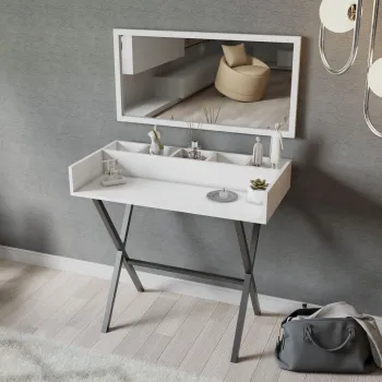 Masa de machiaj, Hanah Home, Atina, 100x91x50 cm, Alb/Negru imagine