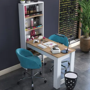 Masa de machiaj, Hanah Home, BJ113, 120x153.6x53.8 cm, Nuc/Alb imagine