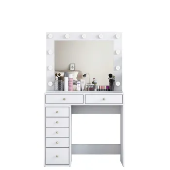 Masa de machiaj, Hanah Home, BJ115, 90x153.4x44.5 cm, Alb imagine