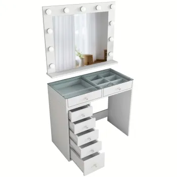 Masa de machiaj, Hanah Home, BJ117, 90x79.8x44.5 cm, Alb imagine