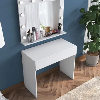 Masa de machiaj, Hanah Home, BJ120, 90x76.8x45 cm, Alb imagine