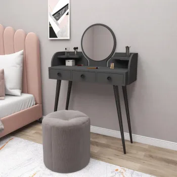 Masa de machiaj, Hanah Home, Elegans, 133.6x93.6x37 cm, Antracit imagine
