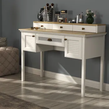 Masa de machiaj, Hanah Home, FRN-21032, 132x91.4x50 cm, PAL, Crem / Stejar / Gri imagine