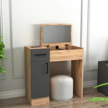 Masa de machiaj, Hanah Home, Inci, 77x108.8x37.3 cm, Pin Atlantic / Antracit imagine