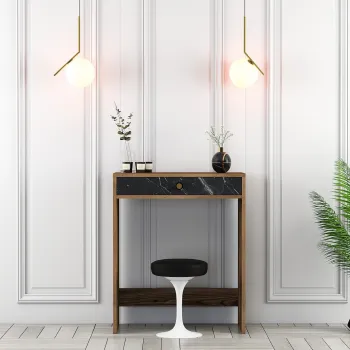 Masa de machiaj, Hanah Home, Lizbon, 70x40x84.7 cm, Nuc / Negru / Marmura imagine