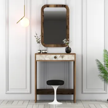 Masa de machiaj, Hanah Home, Lizbon Mirror, Nuc / Alb / Marmura imagine