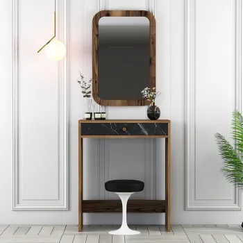 Masa de machiaj, Hanah Home, Lizbon Mirror, Nuc / Negru / Marmura imagine