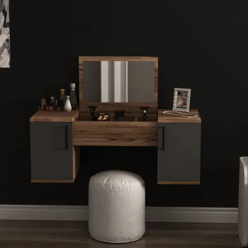 Masa de machiaj, Hanah Home, Mercan, 100x74.1x35.5 cm, Nuc deschis / Antracit imagine