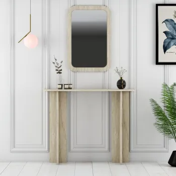 Masa de machiaj, Hanah Home, Modena Mirror, 105x85x30 cm, PAL, Travertin imagine