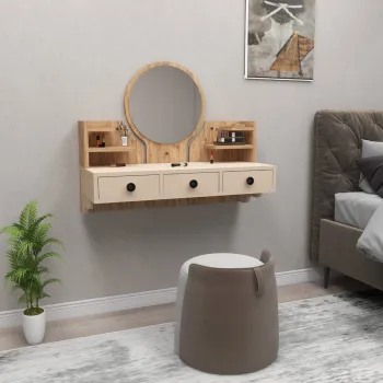 Masa de machiaj, Hanah Home, Polina, 75x90x36.8 cm, Pin Atlantic / Bej imagine