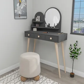 Masa de machiaj, Hanah Home, Ruges, 130.8x74x35 cm, Antracit imagine