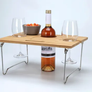 Masa de picnic pentru vin si pahare cu picior Bamboo, pliabila, 38x28x18 cm, bambus/fier imagine