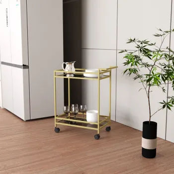 Masa de servire, Caliente, Vortex, 60x80x35 cm, Sticla temperata, Auriu imagine