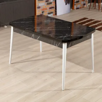 Masa de sufragerie extensibila, Beckley, Bendir, 132x79x76.5 cm, PAL, Alb/Negru imagine