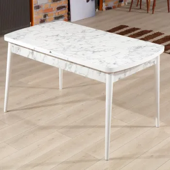 Masa de sufragerie extensibila, Beckley, Carrara, 132x79x76.5 cm, Alb/Gri imagine