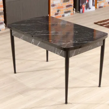 Masa de sufragerie extensibila, Beckley, Trend Bendir, 132x79x76.5 cm, Alb/Negru imagine