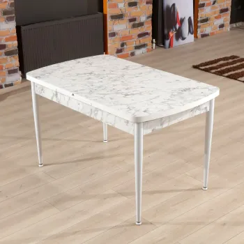 Masa de sufragerie extensibila, Beckley, Trend Carrara, 132x79x76.5 cm, PAL, Alb/Gri imagine