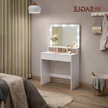 Masa de toaleta cu oglinda cu LED-uri / masuta dressing, Vasagle, 80s40s137.5 cm, MDF, alb imagine