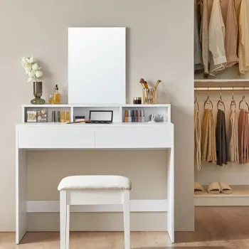 Masa de toaleta cu oglinda / masuta dressing, Vasagle, 100x40x140 cm, PAL, alb imagine