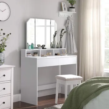 Masa de toaleta cu oglinda / masuta dressing, Vasagle, 100x40x142 cm, PAL, alb imagine