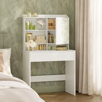 Masa de toaleta cu oglinda / masuta dressing, Vasagle, 70x40x136 cm, PAL/oglinda, alb imagine