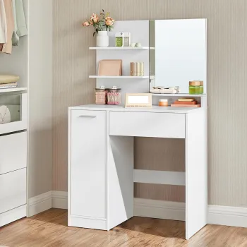 Masa de toaleta cu oglinda / masuta dressing, Vasagle, 80x40x132 cm, PAL/oglinda, alb imagine