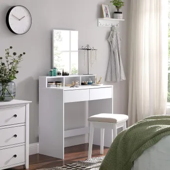Masa de toaleta cu oglinda / masuta dressing, Vasagle, 80x40x140 cm, PAL, alb imagine