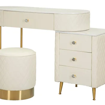 Masa de toaleta cu taburet / Masuta dressing Sharon, Mauro Ferretti, 120x40x75 cm, lemn de pin/MDF/metal, alb/auriu imagine