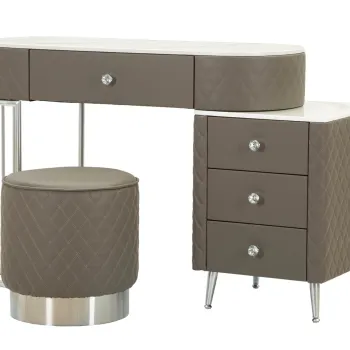 Masa de toaleta cu taburet / Masuta dressing Sharon, Mauro Ferretti, 120x40x75 cm, lemn de pin/MDF/metal, gri/argintiu imagine