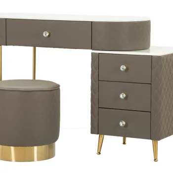 Masa de toaleta cu taburet / Masuta dressing Sharon, Mauro Ferretti, 120x40x75 cm, lemn de pin/MDF/metal, gri/auriu imagine