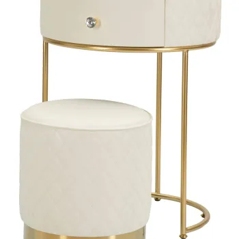 Masa de toaleta cu taburet / Masuta dressing Sharon, Mauro Ferretti, 52x70 cm/36x39 cm, lemn de pin/MDF/metal, alb/auriu imagine