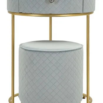 Masa de toaleta cu taburet / masuta dressing Vellit, Mauro Ferretti, 52x70 cm, lemn de pin/MDF/metal, albastru deschis imagine