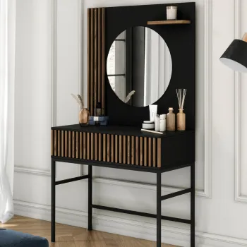 Masa de toaleta / machiaj cu oglinda ELTAP, Meorati, 85x60x155 cm, PAL/ABS, negru/maro imagine