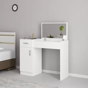 Masa de toaleta / machiaj cu oglinda Inci, Arnetti, 107.5 x 37.6 x 74.2 cm, alb imagine