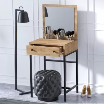 Masa de toaleta / machiaj cu oglinda Mary, Elegance, 50x50x128 cm, natural/negru imagine