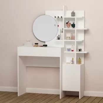Masa de toaleta / machiaj cu oglinda Mup, Decortie, 105x35x151 cm, alb imagine