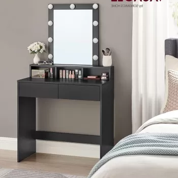 Masa de toaleta / machiaj cu oglinda si iluminare LED, Vasagle, 80 x 40 x 145 cm, PAL/sticla, negru imagine