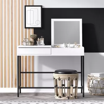 Masa de toaleta / machiaj cu oglinda si sertare, Emerald, Amour, 100 x 74 x 50 cm, pal melaminat, alb/negru imagine