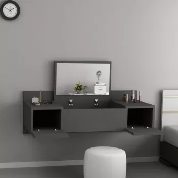 Masa de toaleta / machiaj cu oglinda Zakkum, Arnetti, fixare pe perete, 100x39.1x33 cm, antracit imagine