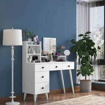 Masa de toaleta / machiaj, Rani, Bj101, 118.2x93.8x40 cm, PAL, Alb imagine