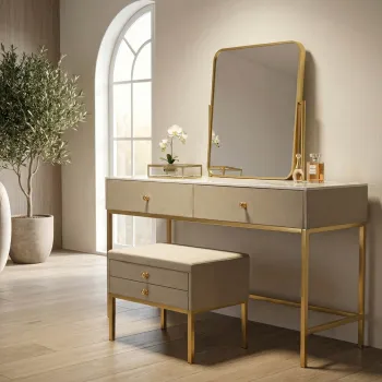 Masa de toaleta / masuta dressing cu oglinda si taburet, Mauro Ferretti, Luxury, 120x45x75 cm, lemn de pin/poliester, multicolor imagine