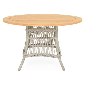 Masa dining rotunda pentru gradina/terasa Mackinac, 122x75 cm, aluminiu/lemn de teak, gri/natur imagine