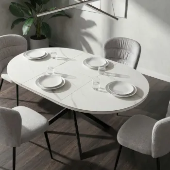 Masa extensibila dining, Mauro Ferretti, Martin, 100-140x75 cm, metal/ceramica, negru/alb imagine