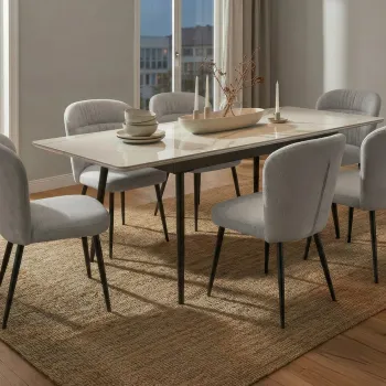 Masa extensibila dining, Mauro Ferretti, Matt, 120-150x80x75 cm, metal/ceramica, negru/alb imagine