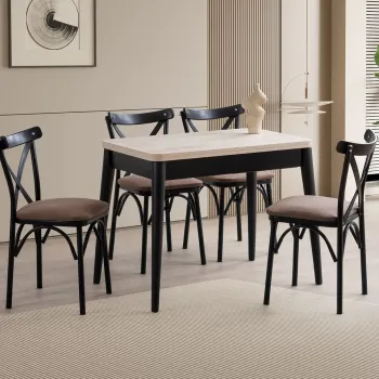 Masa extensibila, Hanah Home, Dolunay, 100x75x60 cm, PAL, Travertin / Negru imagine