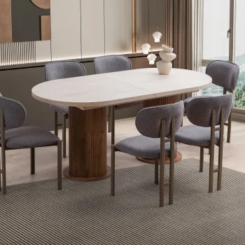 Masa extensibila, Hanah Home, Gusto, 180x77x90 cm, PAL, Travertin / Nuc imagine