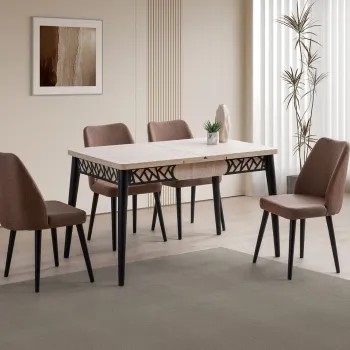 Masa extensibila, Hanah Home, Mira, PAL, Travertin / Negru imagine