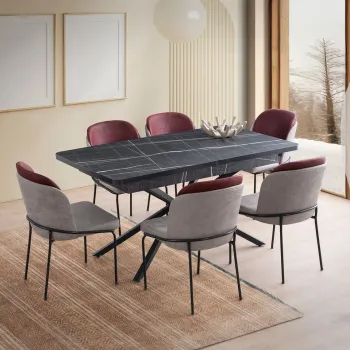 Masa extensibila, Nmobb, Falcon, 160x79x90 cm, PAL, Alb/Negru imagine