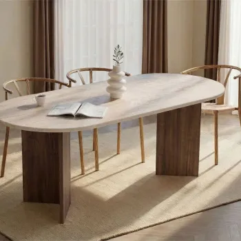 Masa, Hanah Home, Sabella, 200x75x90 cm, PAL, Travertin / Nuc Venezia imagine