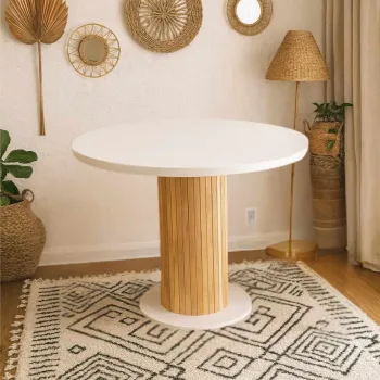 Masa, Hanah Home, Weltwood Bohemian Round 4, PAL, Alb / Natural imagine